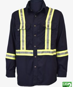 Flame Resistant 7 oz Safety Striped Work Shirt - USN650