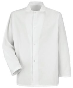 7 oz. Pocketless Short Gripper Front Butcher Coat Red Kap