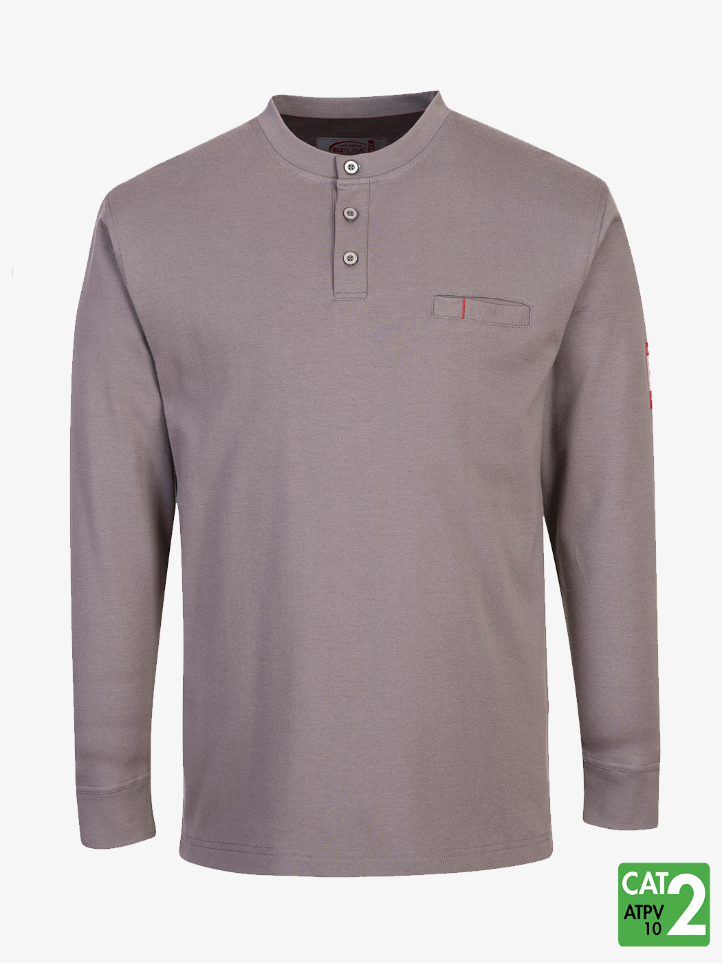 Bizflame-flame-resistant-FR-Antistatic-grey-Henley-long-sleeve-shirtfront