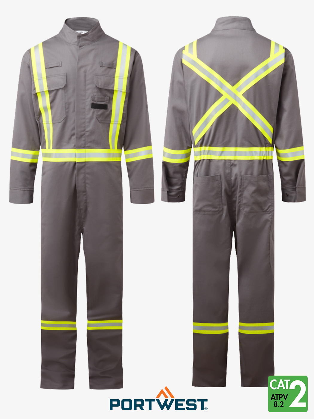Bizflame-88-12-X-Back-Iona-Xtra-Flame-Resistant-FR-coverall-grey Bizflame® 2” High-Vis Iona Xtra FR Coverall - FR511